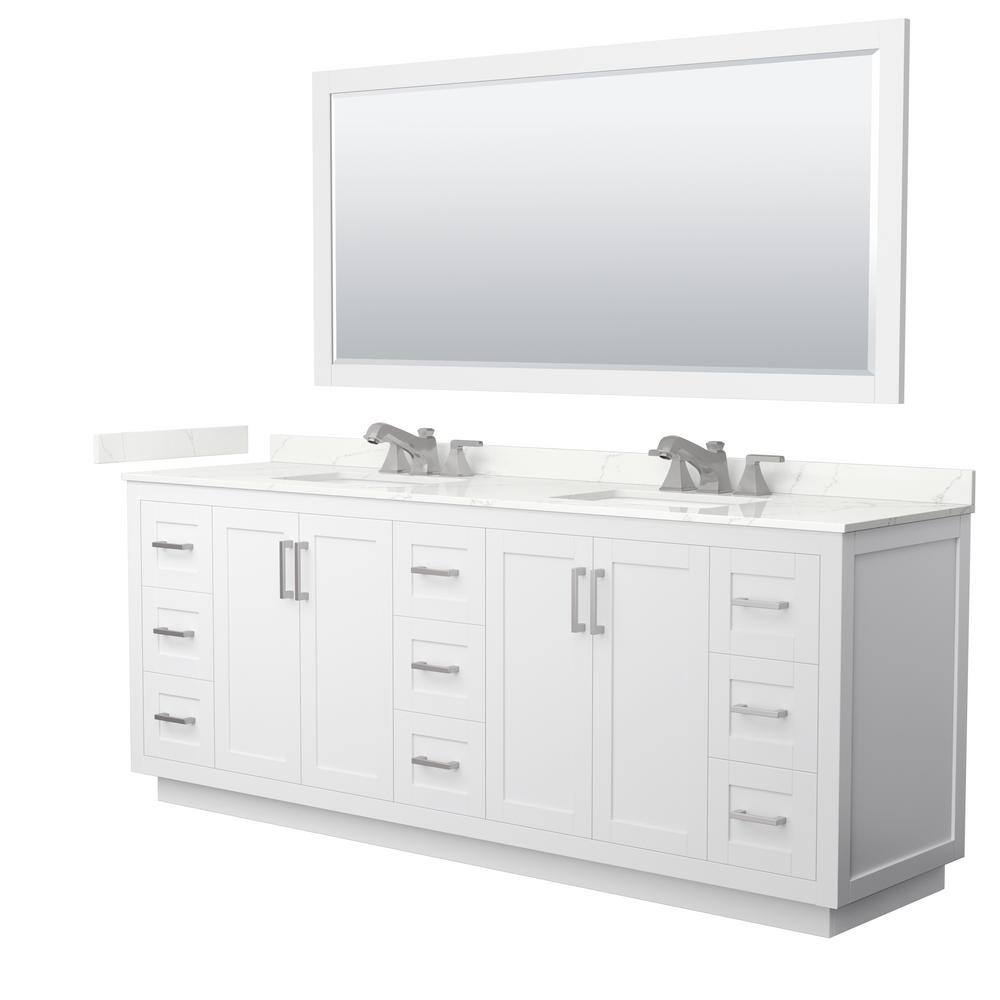 Wyndham Collection Miranda 84 in. W x 22 in. D x 33.75 in. H Double Bath Vanity in White with Giotto quartz Top and 70 in. Mirror, White with Brushed Nickel Trim -  840193363908
