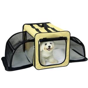 Large Khaki Capacious Dual Expandable Wire Folding Lightweight Collapsible Travel Pet Dog Crate