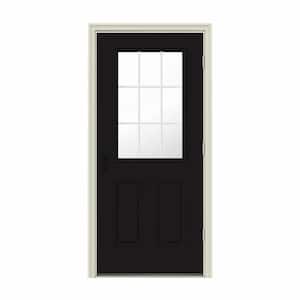 32 in. x 80 in. 9 Lite Black Painted Steel Prehung Left-Hand Outswing Entry Door w/Brickmould