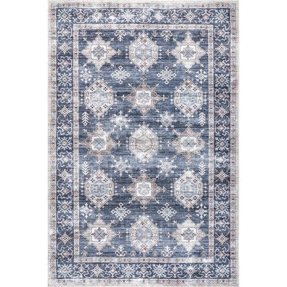 Navy Finley 3' x 5' Rectangular Synthetic Washable Rug