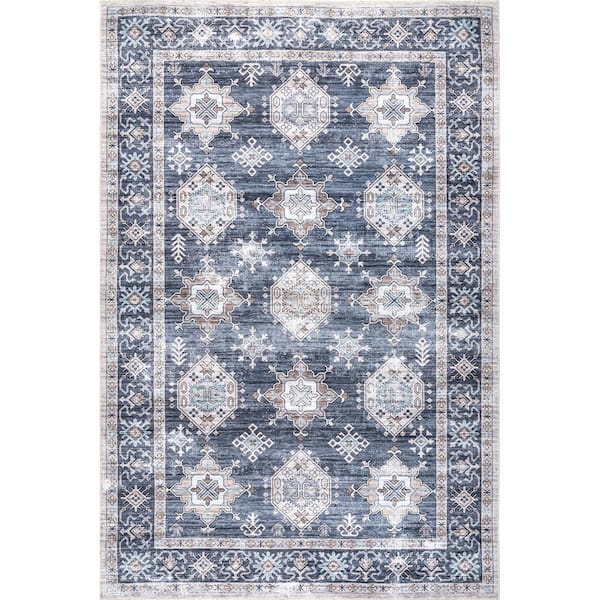 nuLOOM Finley Grey 6 ft. x 9 ft. Machine Washable Vintage Distressed Indoor Area Rug