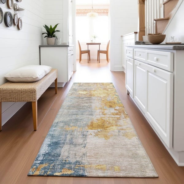 Mayfield Premium Machine Washable Abstract AMF1160 Linen 2 ft. 3 in. x 7 ft. 6 in. Runner Rug