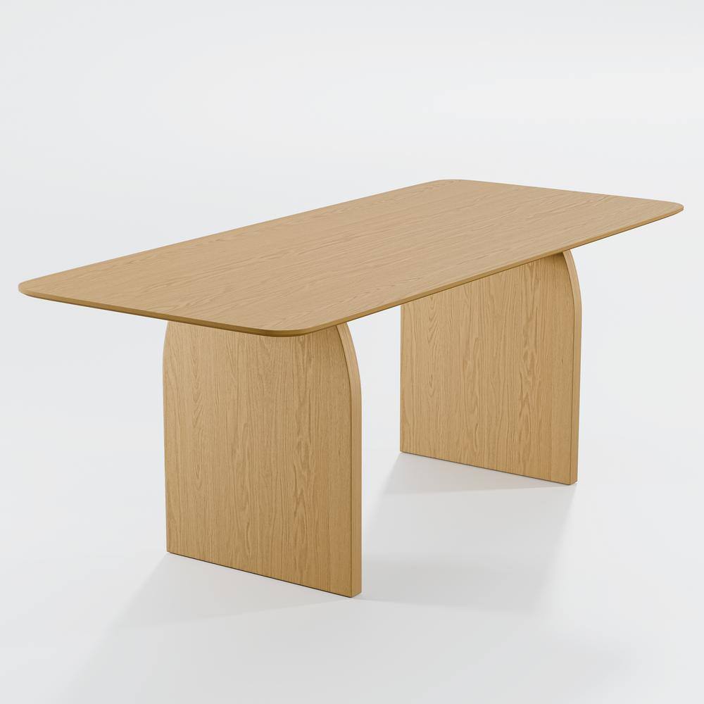 Flora Walnut Wood 67 in. Rectangle Double Pedestal Dining Table Seats 6