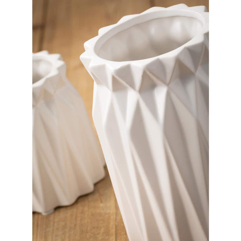White Ceramic Geometric Origami Decorative Table Vases Set