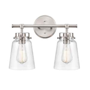 Amberose 16 in. 2-Light Brushed Nickel Vanity Light with Hammered Glass