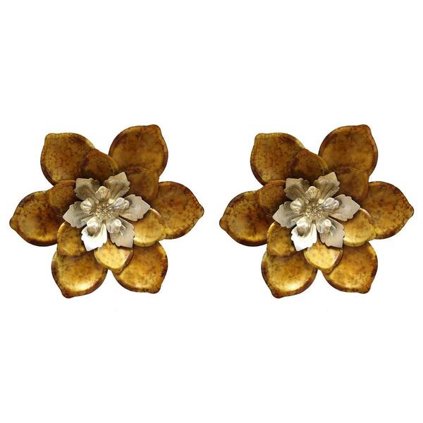 Stratton Home Decor Whimsical Flower 12.4 in. x 12.4 in. Metal Wall Art Decoration (2-Pack)