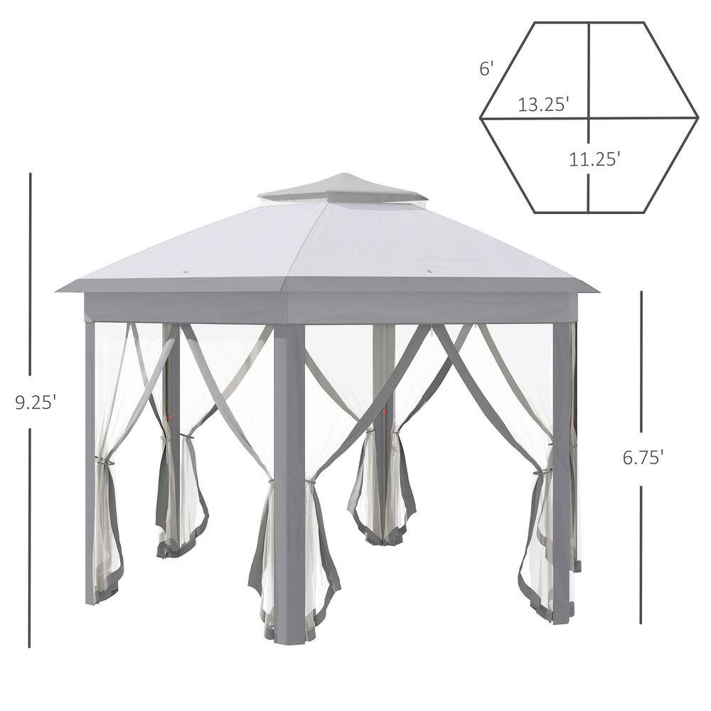 Gray Steel Hexagonal Pop-Up Gazebo with Mesh Netting