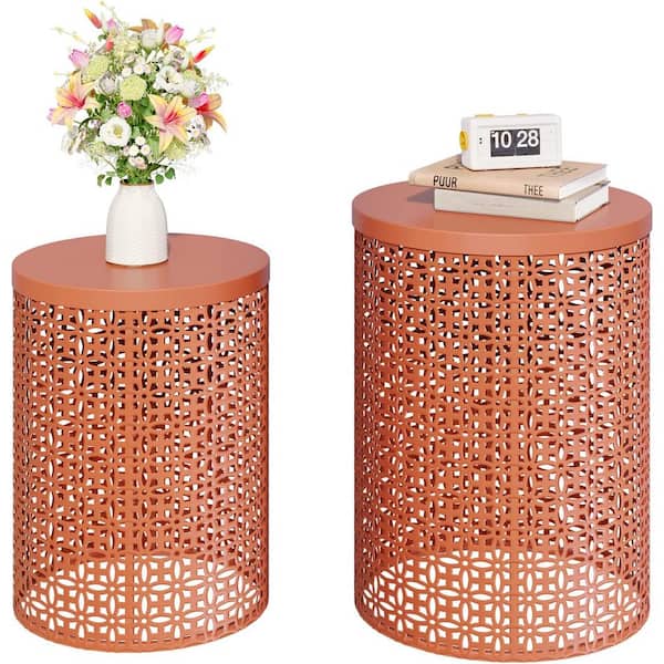 WIAWG Decorative Round Metal Accent Table, Nesting Side Table, Garden Luxury Modern End Table for Outdoor (Set of 2)