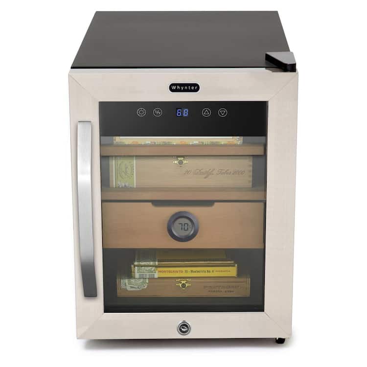 Whynter 1.2 cu. ft. Stainless Steel Digital Control and Display Cigar Humidor with Spanish Cedar Shelves