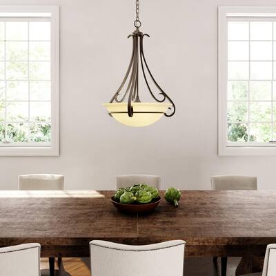 Torino 3-Light Forged Bronze Foyer Pendant with Tea-Stained Glass