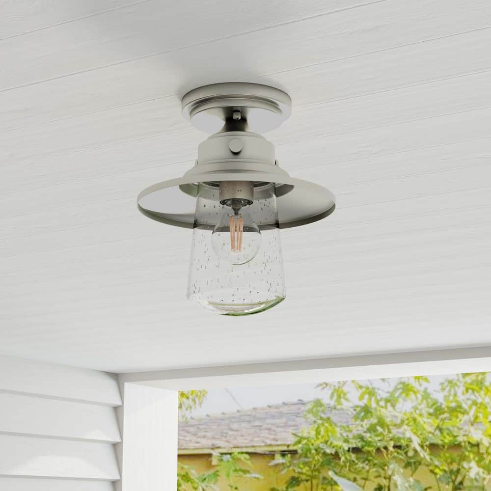 Tremont 9" Stainless Steel Outdoor Semi-Flush Mount Light with Seeded Glass
