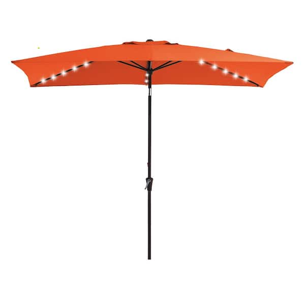 JEAREY 6.5 x 10 ft. Market Solar LED Lighted Tilt Patio Umbrella Rectangular Outdoor Umbrella in Pumpkin