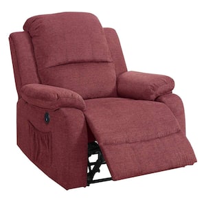 Red Fabric Power Recliner with USB Port