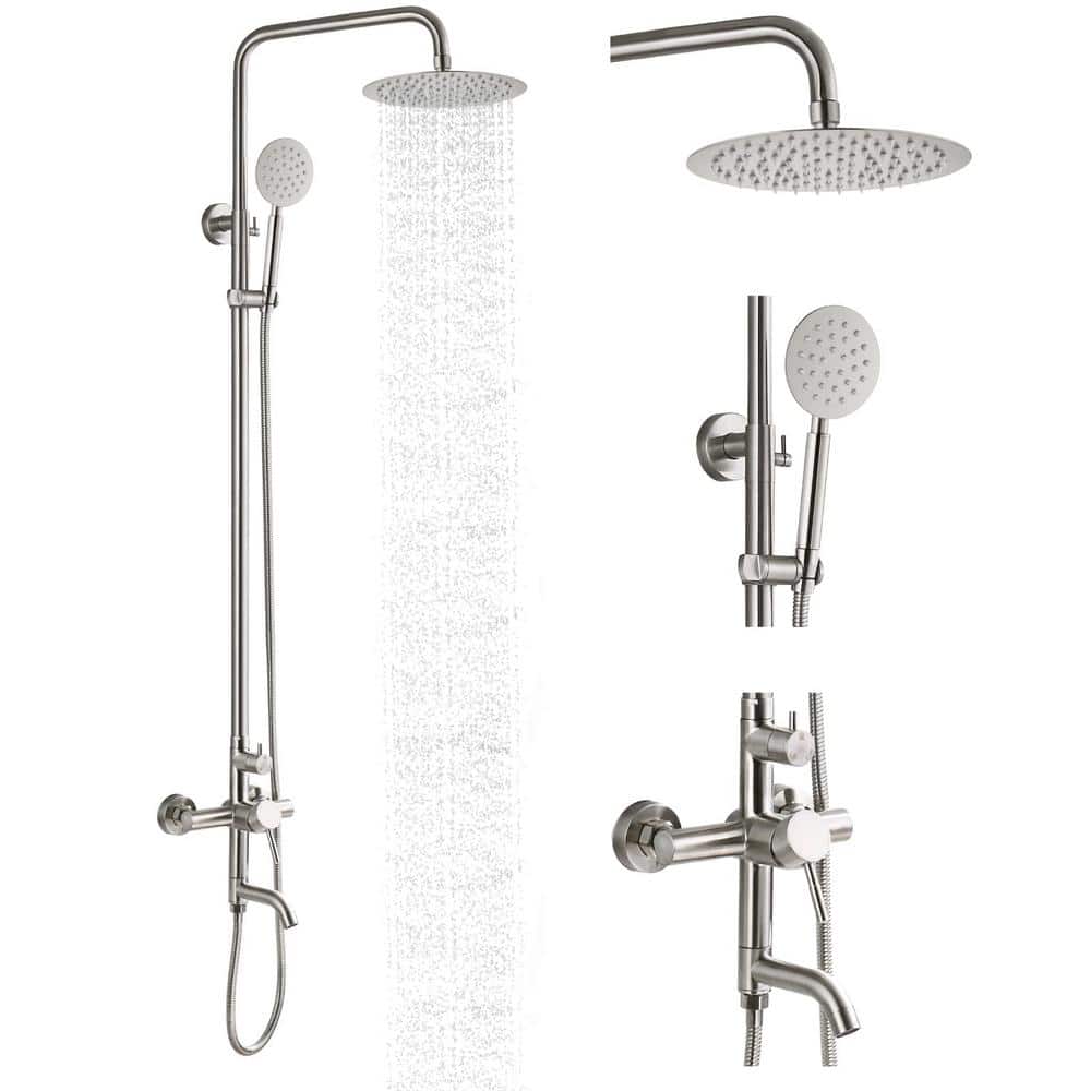 Outdoor Shower Faucet Set Wall Mount Triple Function Shower System Brushed 