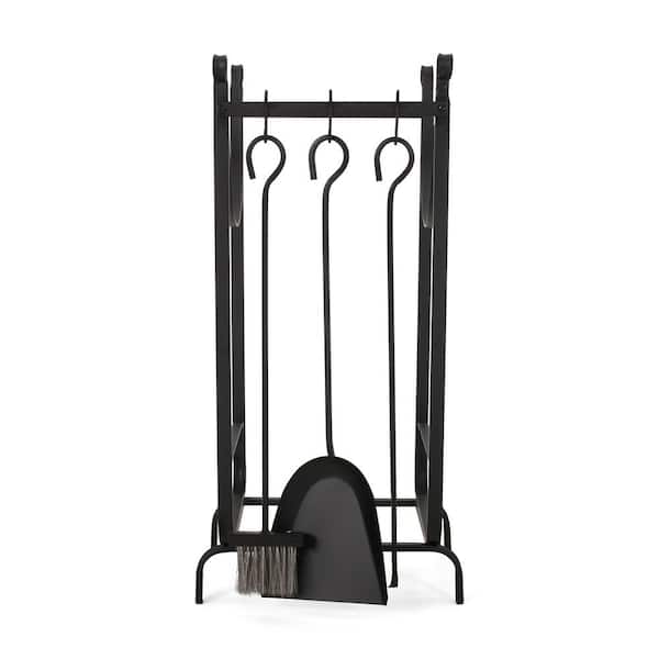 Noble House Atmore 4-Piece Fireplace Tool Set with Log Rack