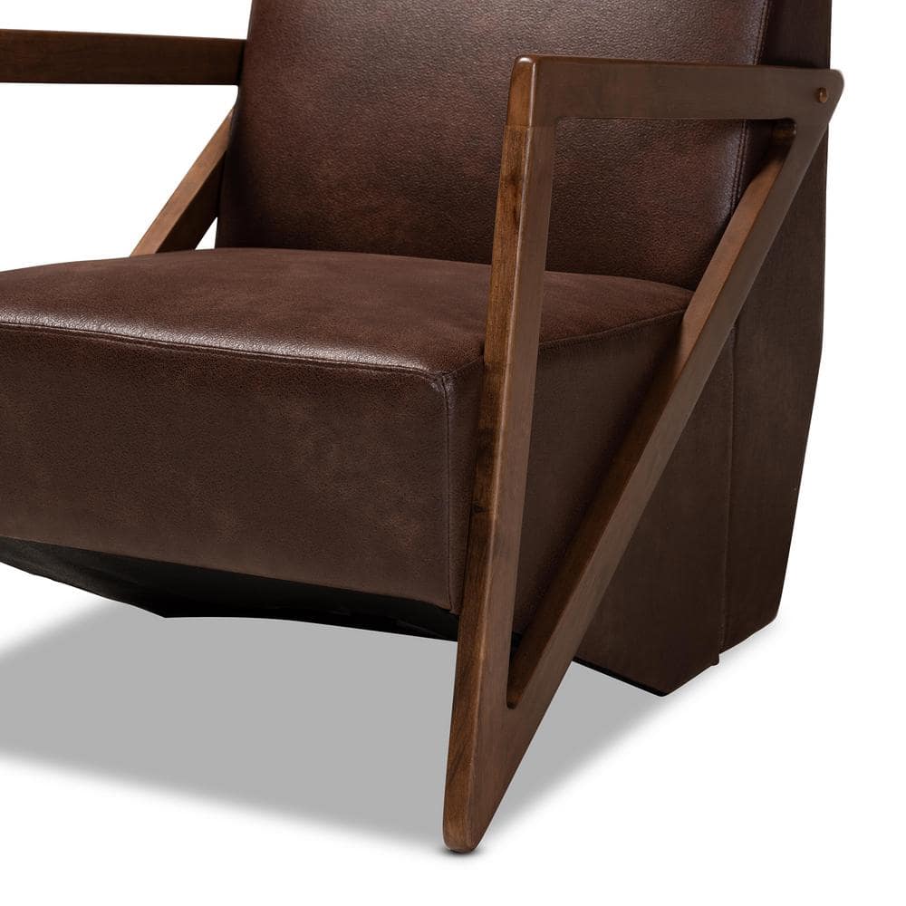 Christa Walnut Brown Faux Leather Mid-Century Accent Chair