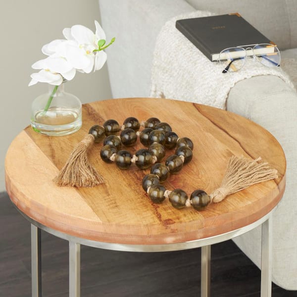 Litton Lane Dark Brown Handmade Glass Round Beaded Garland with Tassel with Knotted Brown Jute