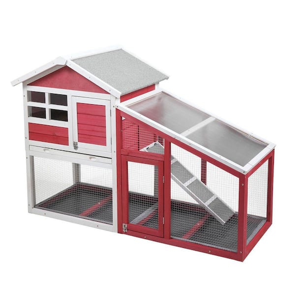 ANGELES HOME Outdoor Wooden Rabbit Hutch Chicken Coop with Removable Tray and Ramp