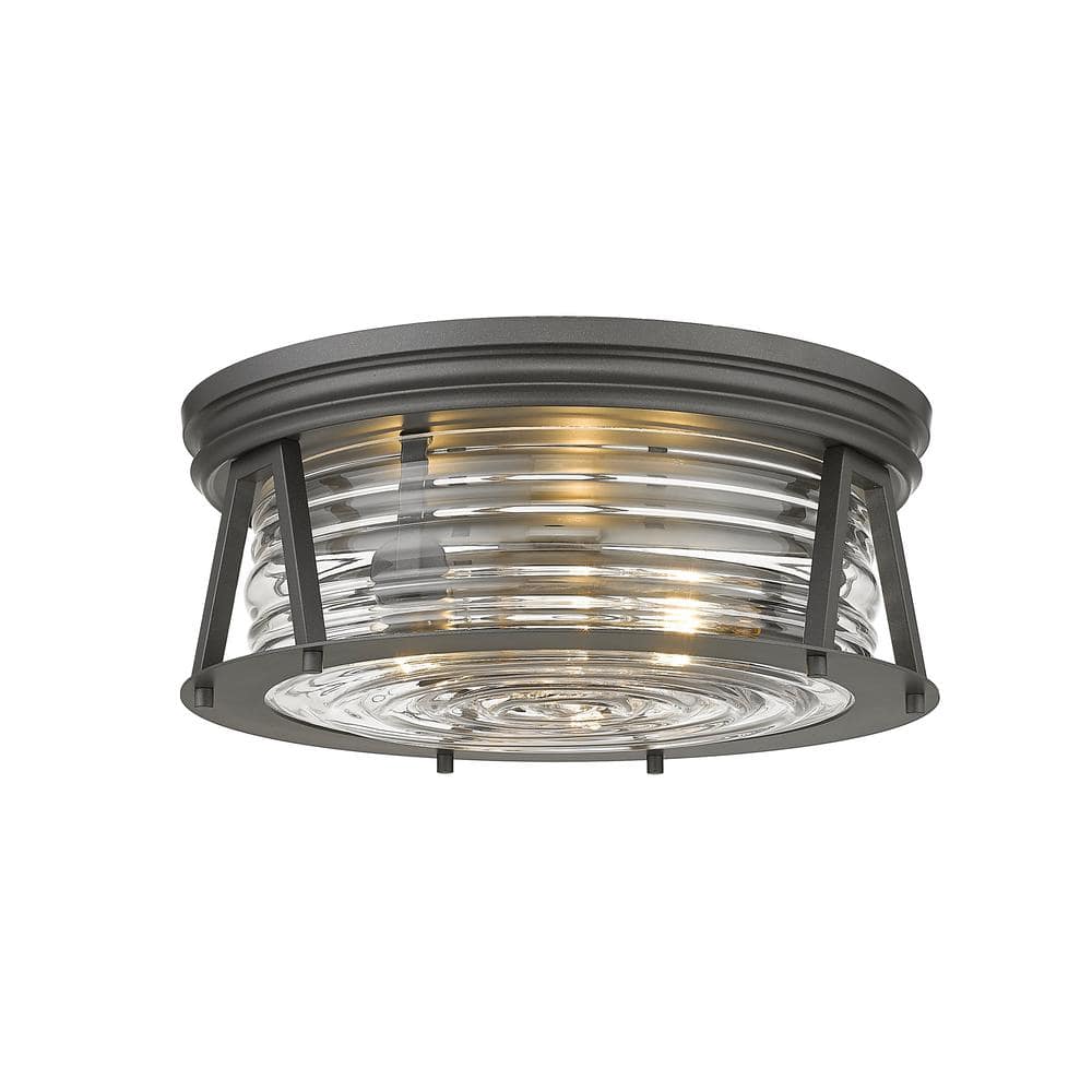 Cape Harbor 16'' Bronze and Glass Transitional Flush Mount Light