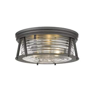 Cape Harbor 16 in. 3-Light Bronze Flush Mount Light with Glass Shade