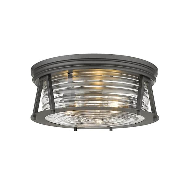 Unbranded Cape Harbor 16 in. 3-Light Bronze Flush Mount Light with Glass Shade
