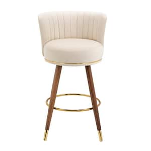 36 in. Upholstered Low Back Wood Extra Tall Bar Stools with Ivory Velvet Seat (Set of 2)