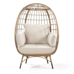 StyleWell Brown Wicker Outdoor Patio Egg Lounge Chair with Beige ...