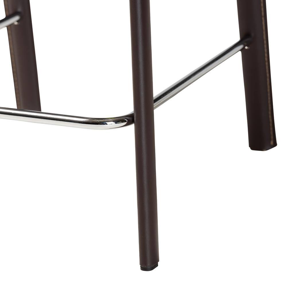 Rustic Brown Leather & Metal 42" Counter-Height Stool Set