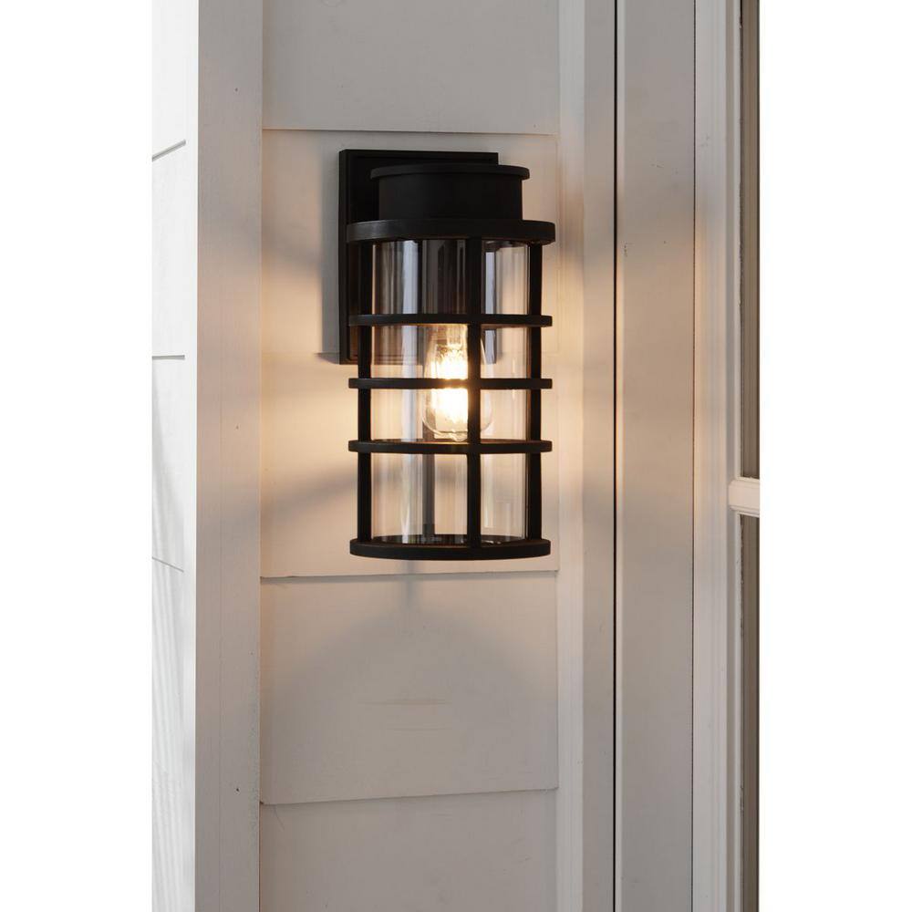 Black Ribbed Resin Outdoor Wall Lantern with Clear Glass Shade