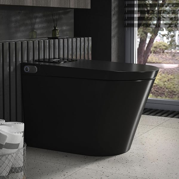 S-G Elongated Smart Bidet Toilet 1.34 GPF in Black with Power Outage Flush, GFCI, FootSense, Heated, Auto Open/Close