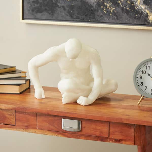 Litton Lane 10 in. x 10 in. White Polystone Sitting People