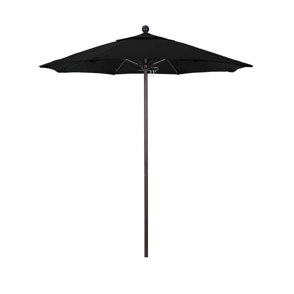 California Umbrella 7.5 ft. Bronze Aluminum Commercial Market Patio Umbrella with Fiberglass Ribs and Push Lift in Black Olefin