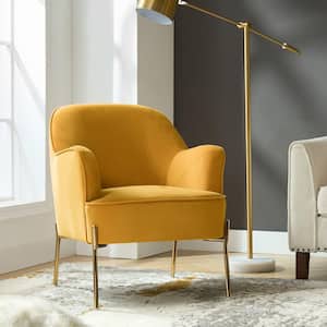 Nora Modern Mustard Velvet Accent Chair with Gold Metal Legs
