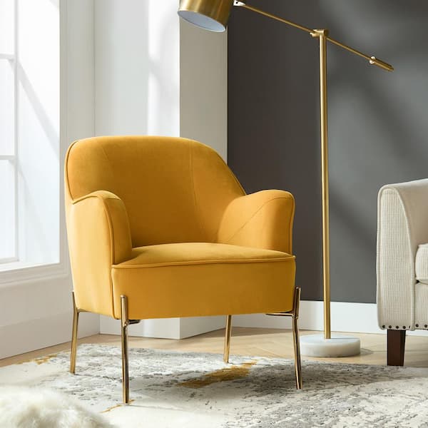 JAYDEN CREATION Nora Modern Mustard Velvet Accent Chair with Gold Metal Legs