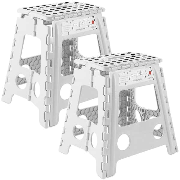 Casafield 1-Step 16 in.White Plastic Step Stool, (2.33 ft. Reach Height) 300 lb. Load Capacity, (Set of 2)