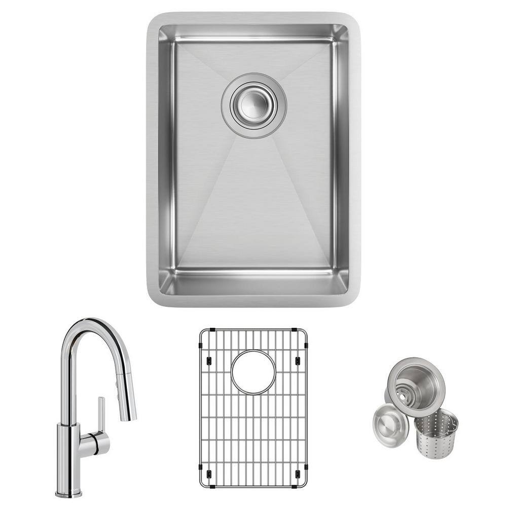 Elkay Crosstown 18-Gauge Stainless Steel 13.5 in. Single Bowl Undermount Kitchen Sink with Faucet Bottom Grid and Drain, Polished Satin -  ECTRU12179TFCBC