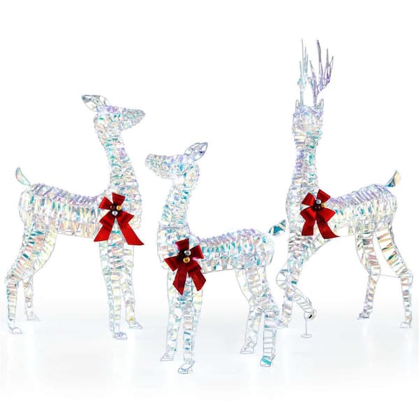 3-Piece Large Lighted Christmas Reindeer Family with LED Lights and Bows Buck