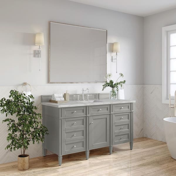 James Martin Vanities Brittany 60.0 in. W x 23.5 in. D x 34.0 in. H Single Bathroom Vanity in Urban Gray with Victorian Silver Quartz Top