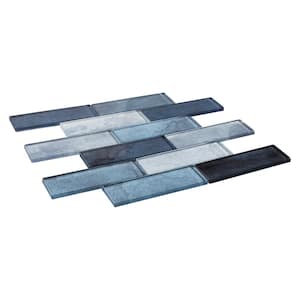 Migdal Sky Dark Blue/Light Blue 11.75 in. x 12 in. Smooth Glass Mosaic Wall Tile (4.9 sq. ft./Case)