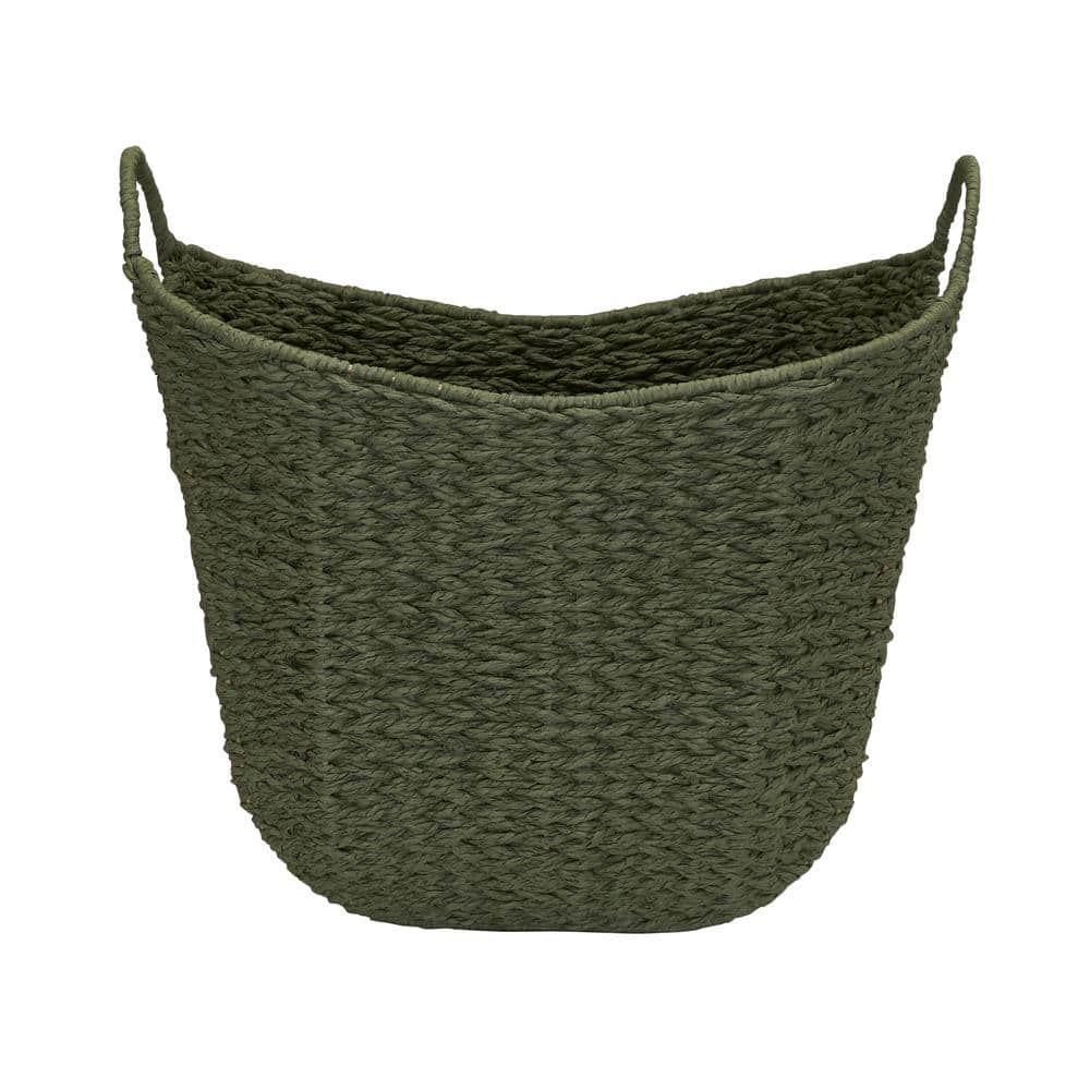 Olive Green Seagrass Oval Storage Basket with Wire Handles