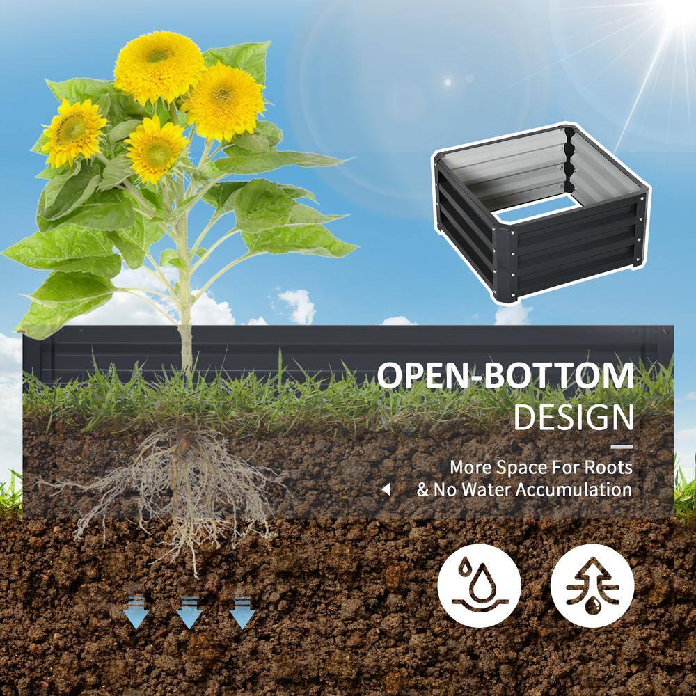 2-Pack Dark Gray Galvanized Steel Raised Garden Bed Planters