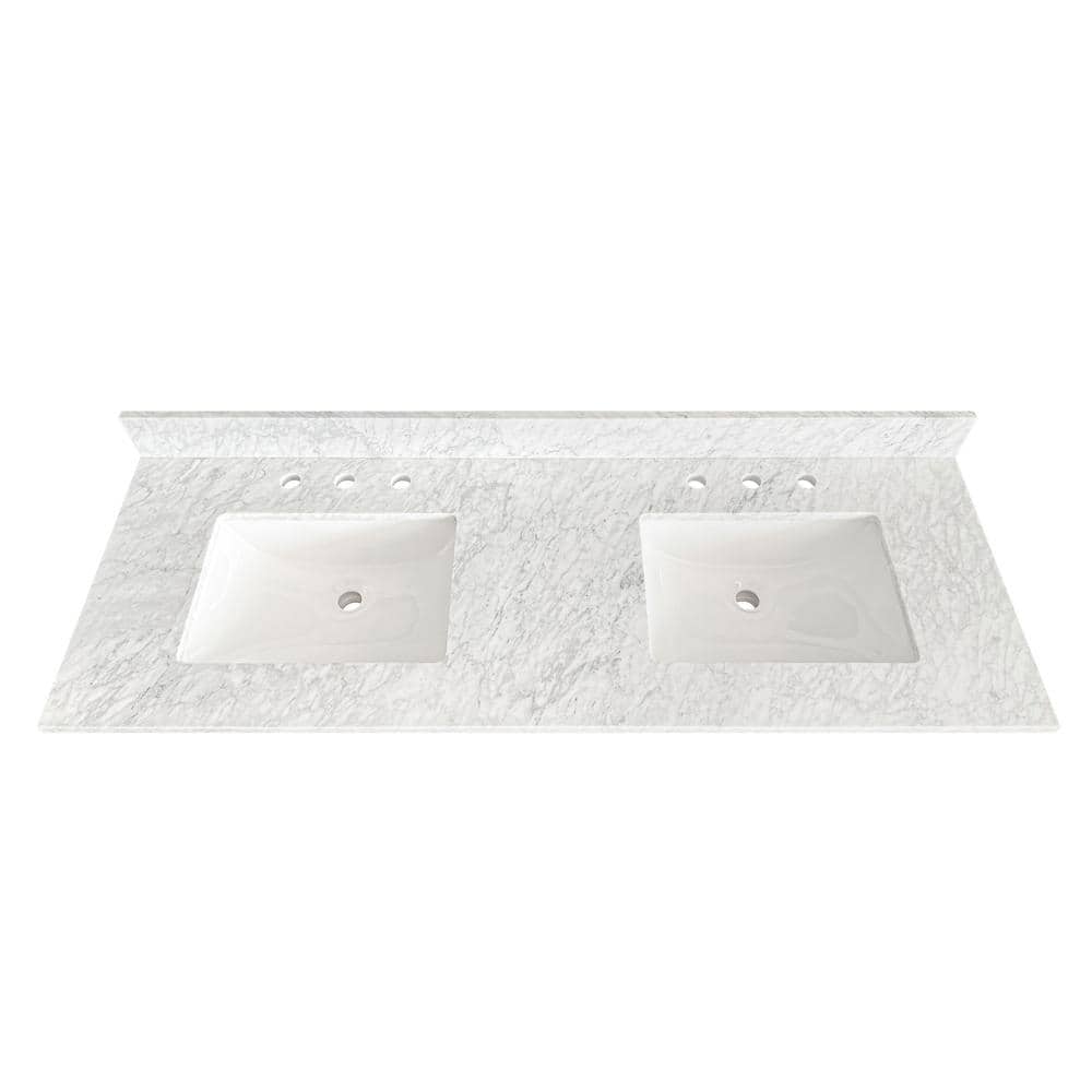 61 in. W x 22 in D Marble White Rectangular Double Sink Vanity Top in Carrara Marble price history on PriceWatchPro