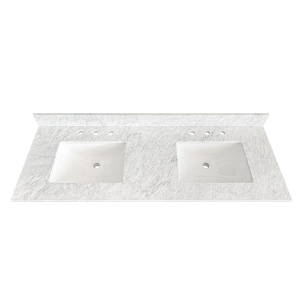 Home Decorators Collection 61 in. W x 22 in D Marble White Rectangular Double Sink Vanity Top in Carrara Marble