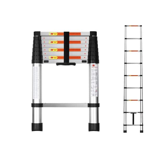 ITOPFOX 8.5 ft. Aluminum Telescoping Ladder 1-Button Retraction Extension System for Indoor & Outdoor Use 330 lbs. Load Capacity