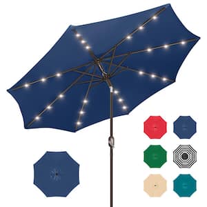 9ft Solar LED Lighted Cantilever Outdoor Umbrella in Navy Blue