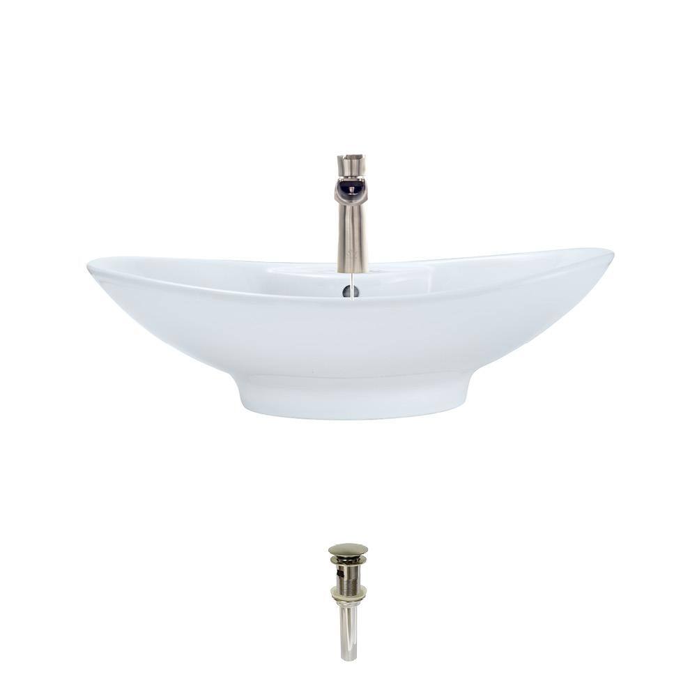 MR Direct Porcelain Vessel Sink in White with 732 Faucet and Pop-Up ...