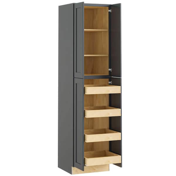 Home Decorators Collection Newport 24 in. W x 24 in. D x 96 in. H Assembled Plywood Pantry Kitchen Cabinet in Deep Onyx with 4ROT Soft Close