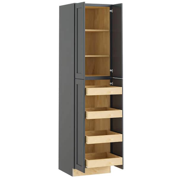 Home Decorators Collection Newport Deep Onyx Plywood Shaker Assembled Pantry Kitchen Cabinet 4 ROT Soft Close 24 in W x 24 in D x 90 in H