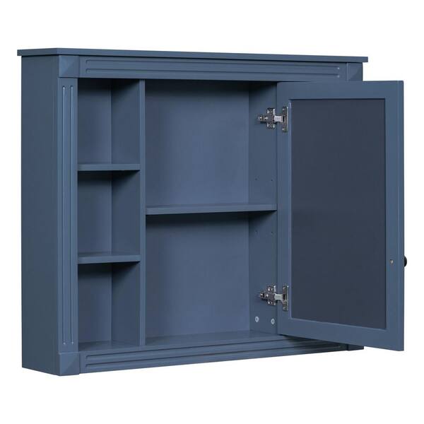 Miscool Ami 35 in. W x 7.1 in. D x 28.7 in. H Rectangular Bathroom Storage Medicine Cabinet with Mirror In Blue