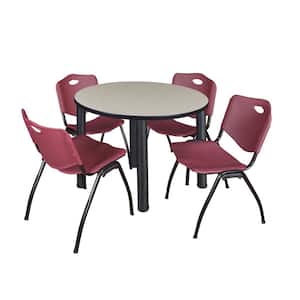 Rumel 42 in.Round Maple and Black Wood Breakroom Table and 4 'M' Stack Chairs (4-Capacity)